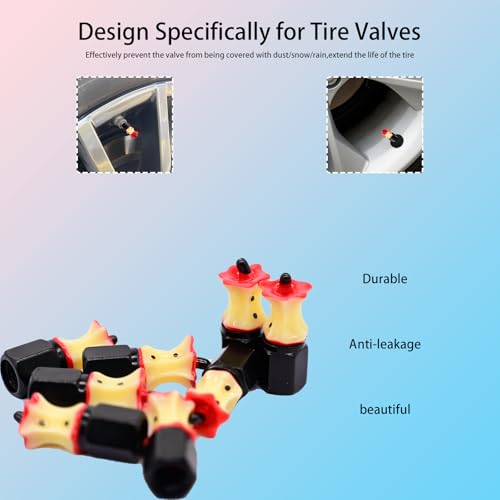4-Pack Handmade Apple Core Valve Stem Caps for Schrader Valves, Unique Car & Bike Accessory, Fun Tire Decor, Colorful Wheel Accent, Novelty Driver Gift