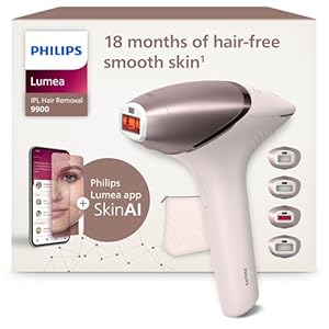 Philips Lumea IPL 9900 Series Haarentfernungsgerät mit SenseIQ & SkinAI Technologie – Alternative zur Laserhaarentfernung – 4 Aufsätze für Körper, Gesicht, & Präzisionsbereiche, kabellos (BRI951/00)