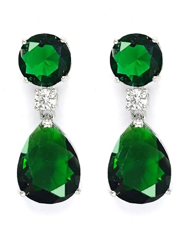Image of Karatcart Silver Tone Green American Diamond Drop Earrings for Women