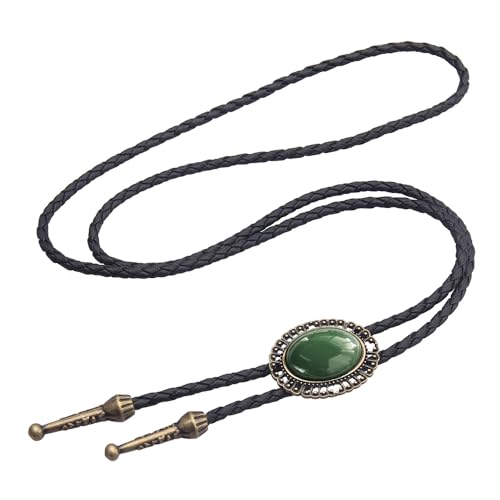 Image of AZORA Western Cowboy Bolo Tie Men Leather Necktie Leather Cord Turquoise Stone Bolo Ties for Men Women