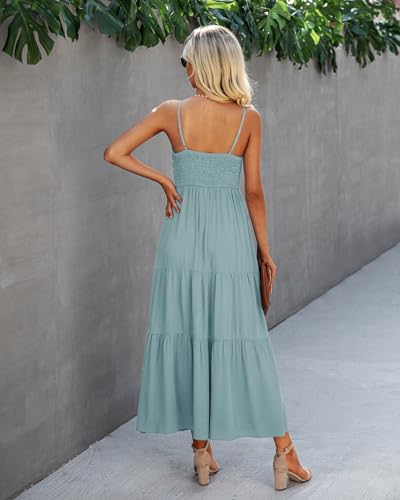 Image of Dokuritu Women's Beach Crochet Lace Maxi Dress Solid Color Summer Vacation Wedding Guest Spaghetti Strap Long Dress