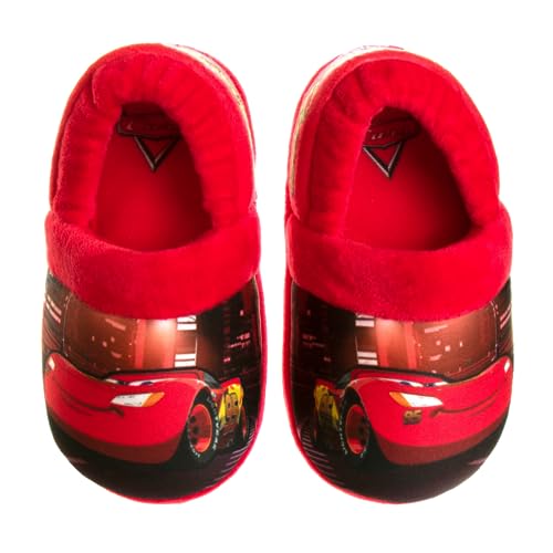 Disney Boys' Pixar Cars Slippers - Plush Lightning McQueen Slippers (Toddler/Boy), Size 5-6 Toddler, Red Lightning