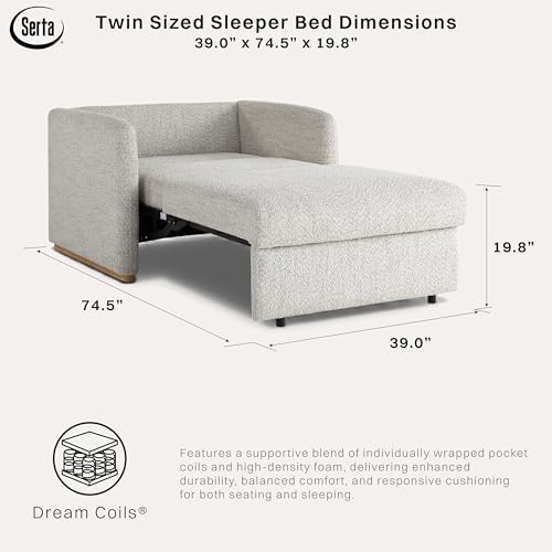 Image of Serta Tahoe 46″ Twin Size Convertible Chair, Modern, Track Arm, Dream Coils, Boucle Fabric