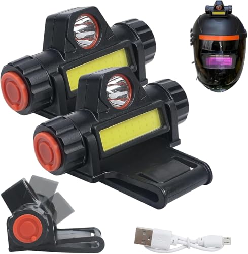 2pcs Welding Helmet Flashlight Mount, Hood Attachment Headlight with Holder & Rechargeable Cable,...