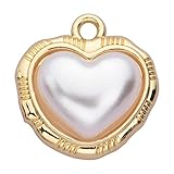 Zicdije Pack of 20 Heart Pearl Charms Golden Plated Irregular 3D Heart Shaped Pendants for Custom Jewelry Makings(Pearl White)