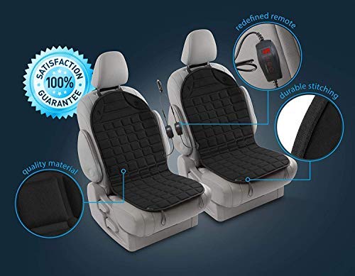 image for 2pc. Black Heated Car Seat Cushion with 1 Integrated Plug Adjustable T