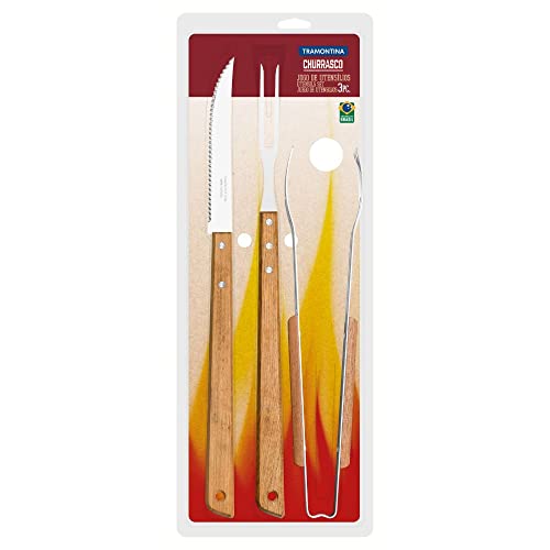 Kit De Utensílios Para Churrasco 3 Peças Tramontina Natural