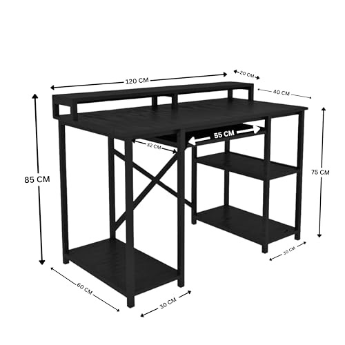 Image of Klaxon Engineered Wood Iron Study Table with Drawer, Multi-Usage Laptop Desk & Home Office (Printo-FD, DIY Installation) (Black - DIY, KB - 120 CM)