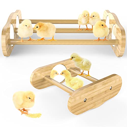 Image of Bamboo Chick Perch with Mirror and Mini Roosting Bar Set for coop and brooder(2 Pack), Training Perch for Large Bird, Hens, Parrots, Macaw, Easy to Assemble and Clean,Fun Toys for Chicken