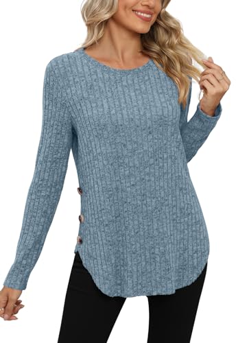 Yincro Women's Long Sleeve Fall Sweaters 2025 Lightweight Casual Crewneck Tunic Tops3