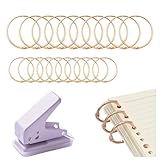 YOUNEEDFUL 20 Metal Binder Rings with 1 Paper Hole Puncher, Keychain Ring, Index Card Ring, Photo and Book Ring Clamp Ring, School, Home Or Office (Gold)