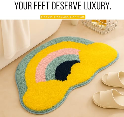 Image of VAS COLLECTIONS Luxurious 2000 GSM Microfiber Bath Mat | Super Soft, Thick & Fluffy | Anti-Skid, Super Absorbent, Machine Washable Bathroom /Kitchen /Door Mat (40x60 cm, Pack of 1) (Rainbow Cloud)