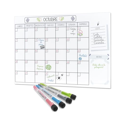 RE® Calendario Magnético Nevera Tamaño A4 + 4 Rotuladores | Pizarra Magnética Nevera con Planificador Mensual y Semanal | Organizador para Planificar Tareas, Menú y Lista de la Compra