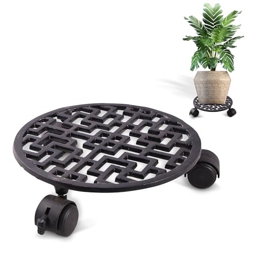 Sharpex Heavy Duty Plant Pot Trolley with Wheels | 1 PC Round Plant Stand with Wheels for Indoor & Outdoor Pots, Rolling Wheels Metal Potted Plant Holder for House, Garden & Patio (Black, 1 Piece)