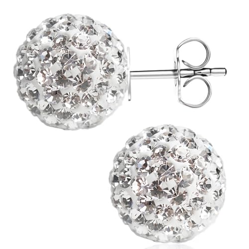 925 Sterling Silver Sparkle Crystal Ball Stud Earrings for Women