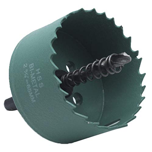 2.56 Inch / 65mm Hole Saw Green with Arbor and Pilot Drill Bit, Bi-Metal Hole Cutter for Fiberboard, Wood, Drywall, Plastic, Soft Metal Sheet, PVC Board and Cornhole Boards Drilling