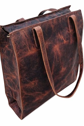 Sac fourre-tout en cuir pleine fleur fait main style vintage marron élégant