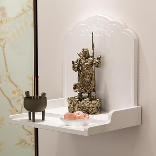 Altar de Buda blanco de 32cm en madera mesa de ofrendas para pared estilo pagoda 5