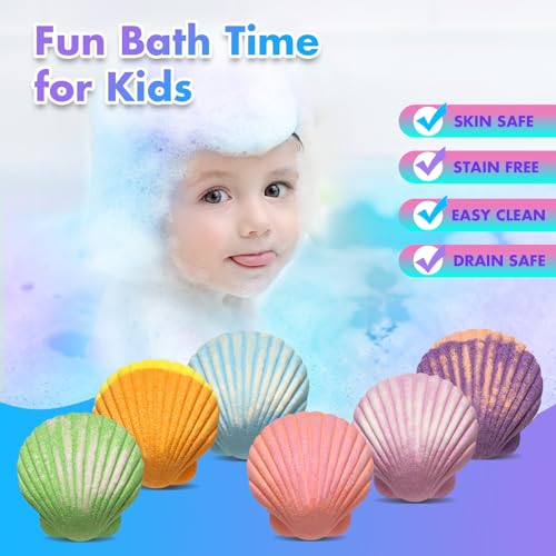 Excalla Mermaid Bath Bombs For Kids With Surprise Inside, 9 Pcs Natural Handmade Fizzy Shell Bubble Bath Bomb Kit For Girls With Jewelry Toys thumb #5