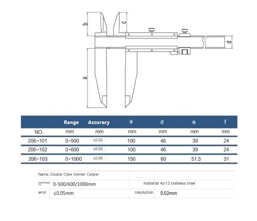 Calibrador Vernier de Doble Mandíbula 0-600mm Acero miniatura 3