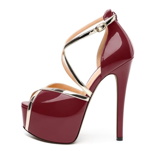 Womens Heeled Sandals, Round Open Toe Stiletto Heel Platform Sandals for Women, Buckle Fashion Adjustable Ankle Strap Party Dress Wedding High Heel Sandals2