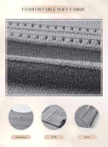 Image of SHEWIN Women's Sweaters Crew Neck Crochet Sweater Lightweight Knit Long Sleeve Tops Shirts Loose Fit Spring 2026