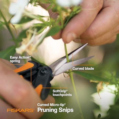 Image of Fiskars 6 inch Curved Micro-Tip Pruning Snips, Garden Scissors For Tight Spaces, Curved (Pack of 6)