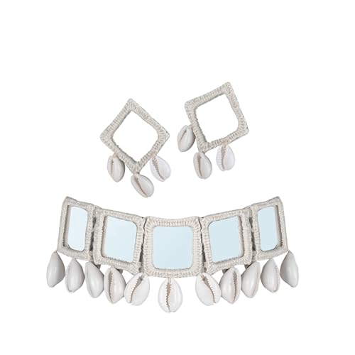 Viradiya Handcrafted Mirror Choker Necklace Set (White) (B0D9KH3XMZ) Amazon Price History, Amazon Price Tracker