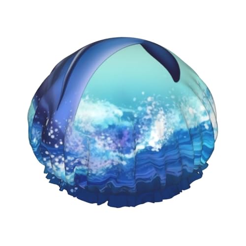 かわいいドルフィンシャワーキャップ 女性用 再利用可能 二層 入浴 バスキャップ ヘアキャップ 防水 ゴムバンド レディース スパ サロン シャワーハット ヘアキャップ