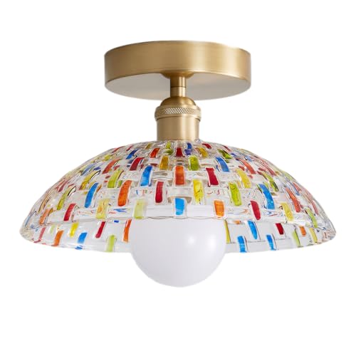 NICRX Vintage Lampada da Soffitto in Vetro Colorato 25cm/30cm,Plafoniera Semi-Incastrata con Base Dorata e Attacco E27,Déco Plafoniere Lampadari per Ingresso,Corridoio,Bagno,Soggiorno (30CM)