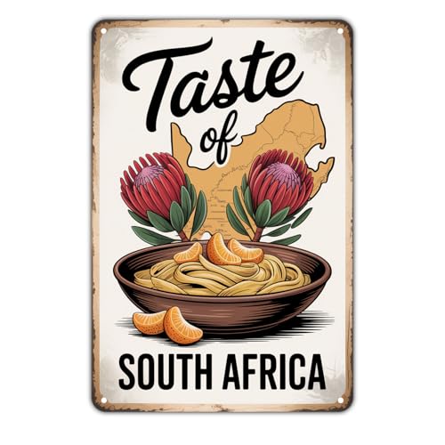 Taste Of South Africa Cuisine Vintage Decor, 6x8 Inch Vintage Metal Tin Sign, Retro Wall Art Decor for Garden Yard Bar Porch Garage Home Bedroom Kitchen, Rustic Plaque for Global Food Themed Decor