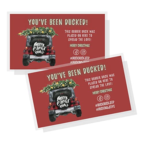 You've Been Ducked Tag | 50 Pack | 2 x 3.5" inches Business Sized Card | Ducking Tags for Duck Duck Tag Attach to Rubber Ducks, Road Games for SUV | Red Christmas Design