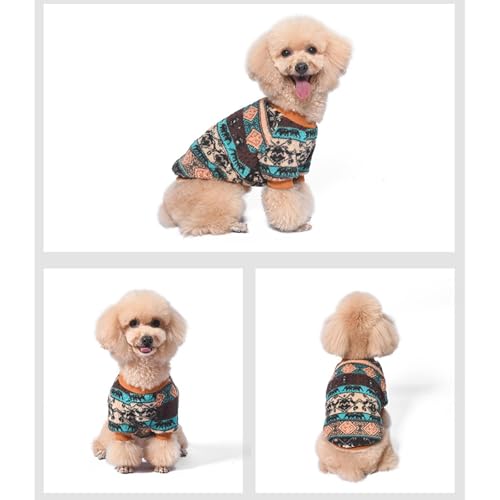 Yoolhamy Hundepullover für Kleine Hunde, Fleece Hunde Pullover, Winter Hundepulli, Ethnische Boho Winterkleidung Weich und warm Pullover Hund Thermische Welpen Dog Sweater (Brown, S)