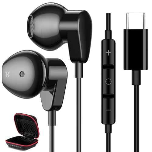 USB C Headphone for iPhone 17 Air 16 Pro Max 15 Plus 16e Samsung S25 Ultra S24 FE Galaxy A17,HiFi Stereo Type C Earphone with Microphone,Wired Earbuds with Volume Control for iPad A16 Google Pixel 10