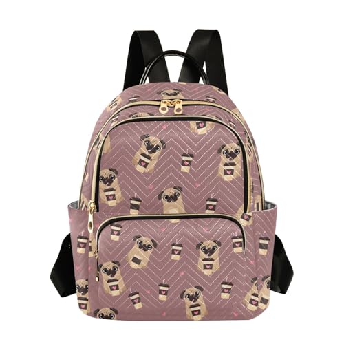 ALAZA Pug Dog with Coffee Pattern Women’s Backpack Purse Causal Daypack Work Travel College Business Trip Bag Shoulder Bag
