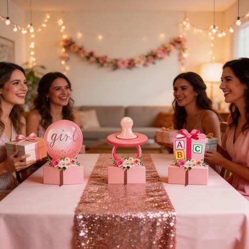 Eclatjoy 12 Pcs Baby Shower Decorations - Pink Glitter Baby Shower Table Honeycomb Centerpieces Party Supplies, Girl Gender Reveal Party Table Toppers for Newborn Welcome Nursery Decor by Eclatjoy - Used condition - Image 4