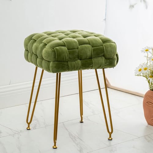 Terciopelo Taburete Osman,Mesa Lateral del Taburete De Maquillaje,Asiento De La Cómoda De Terciopelo,Pierna De Acero Dorada,para Tocador,tocador,Estudio,Dormitorio,Sala De Maquillaje(Green)