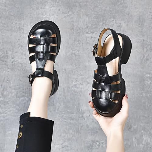 Women'S Leather Braid Caged Platform Fisherman Sandals,Summer Closed Round Toe Adjustable Ankle Strap Hollow Out Chunky Gladiator Sandals Casual Beach Y2k Sandals4