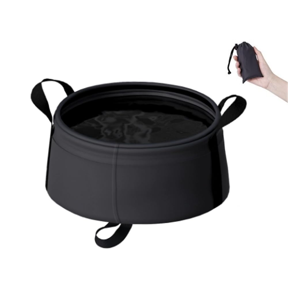 Portable Foldable Water Basin,Collapsible Bucket with Carrying Bag, Lightweight Camping Container for RV Outdoor Travel, Cook,Fishing,Gardening,Beach,Black