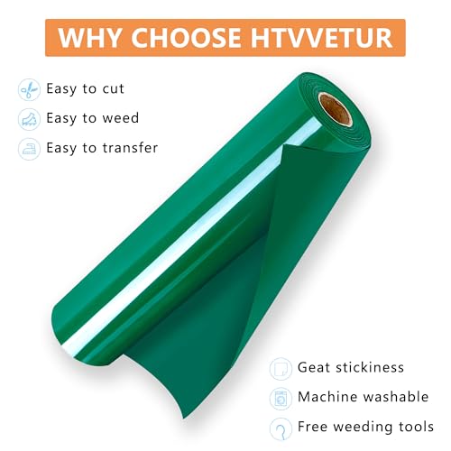 Image of HTVVETUR Green HTV Iron on Vinyl 12Inch by 35ft Heat Transfer Vinyl for T-Shirt HTV Rolls for All Cutter Machine - Easy to Cut & Weed (35ft, Green)