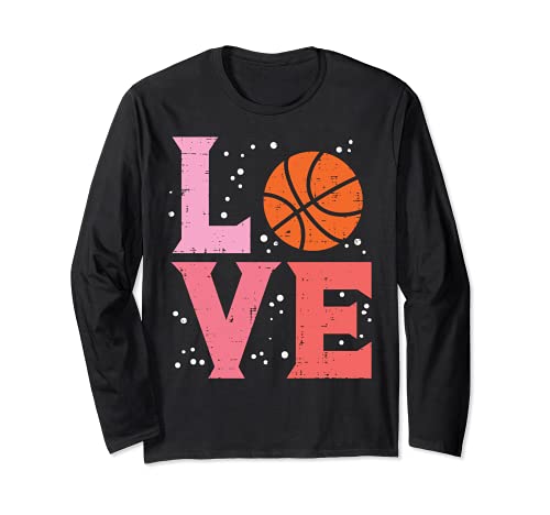 Pink Love Basketball Cute Sports Lover Men Women Kids Girls Manga Larga