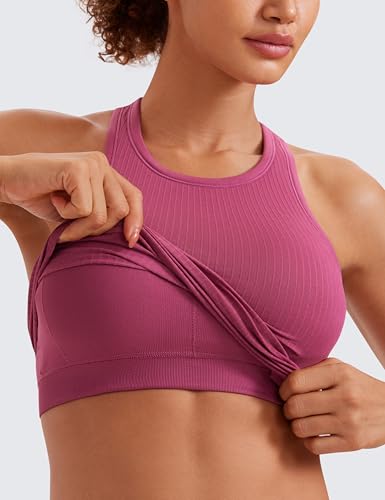 Image of CRZ YOGA Seamless Rib Racerback Crop Tank | Light Support, Removable Pads, Yoga, Ribbed, Racerback, Longline Sports Bras for Women