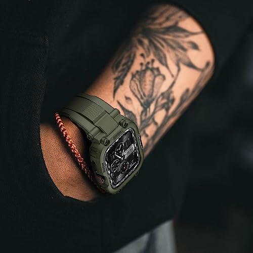 amBand M1 Rugged Case with Strap Compatible with Apple Watch Series 8/7 45mm, Durable TPU Military Sport Wristband with Bumper Protective Cover Designed for iWatch 6/SE/5/4/3/2/1 44mm 42mm Men