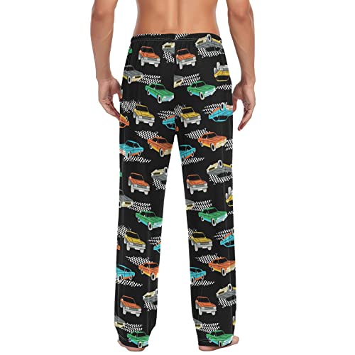 Retro Race Cars Pajama Pants Machinery Trucks Lounge Sleepwear PJs Men's Pajama Bottoms Casual Lightweight Sleep Pants L2