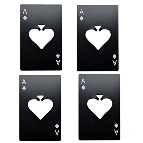 4 pezzi apribottiglie nero bieroeffner 4 pezzi Apri Offer Acciaio Inossidabile carta da gioco Ace birra apribottiglie Levacapsule nel Poker Design in acciaio inossidabile di alta qualità