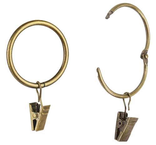 Yrhrol 40 Pcs Openable Curtain Clips with Rings Antique Brass 1.5Inch Strong Metal Decorative Curtain Clip, Rustproof Drapery Clip Rings Curtain Rod Clips Hangers for Bathroom, Living and Guest Room