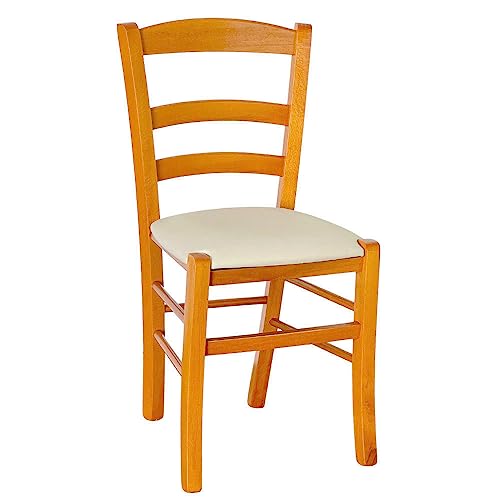 OKAFFAREFATTO MADDALONI Chaise bois paysana cerisier avec assise simili cuir beige