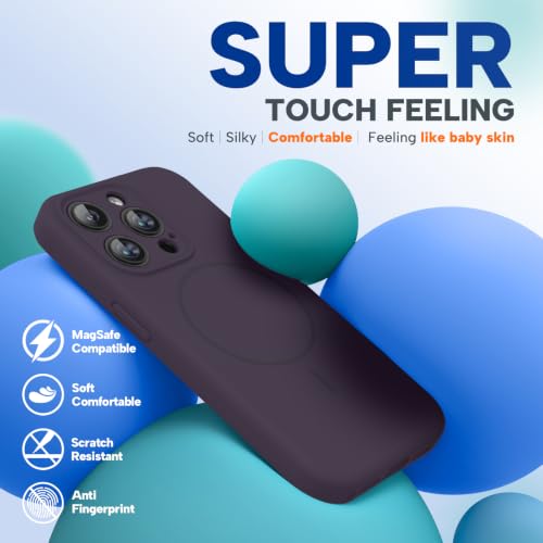 Image of miracase Magnetic for iPhone 15 Pro Case, [Soft Anti-Scratch Microfiber Lining], Compatible with MagSafe, Liquid Silicone Shockproof Drop Protection Phone Case for 15 Pro, Dark Purple