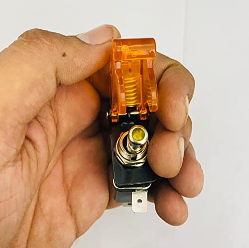 Image of Yellow ROCKER PILOT Toggle Switch WiTH Aircraft Safety Cover Rocker Toggle Switch 12V 20A ON /Off Togglle Swiitch LED Light Illuminated 3Pin for All Vehicles