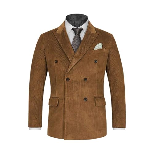 Premium Men Double Breasted Double Vent Blazer Casual Peacoat Corduroy Tuxedo Jacket Coat